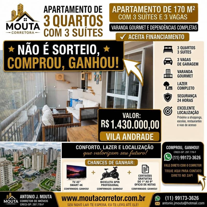 Apartamento de 170 m² com três suítes na Vila Andrade — Vila Andrade, São Paulo
